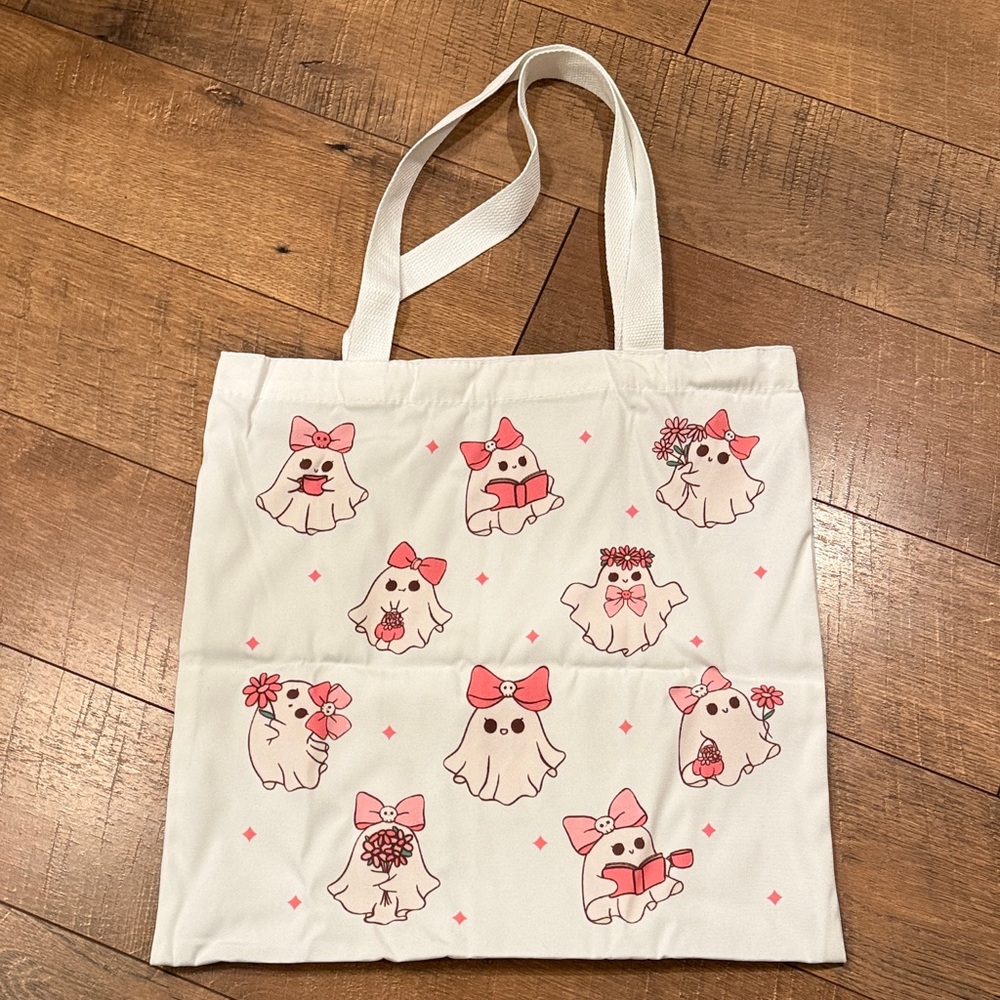 Cute Ghost Tote Bag with Pink Accents